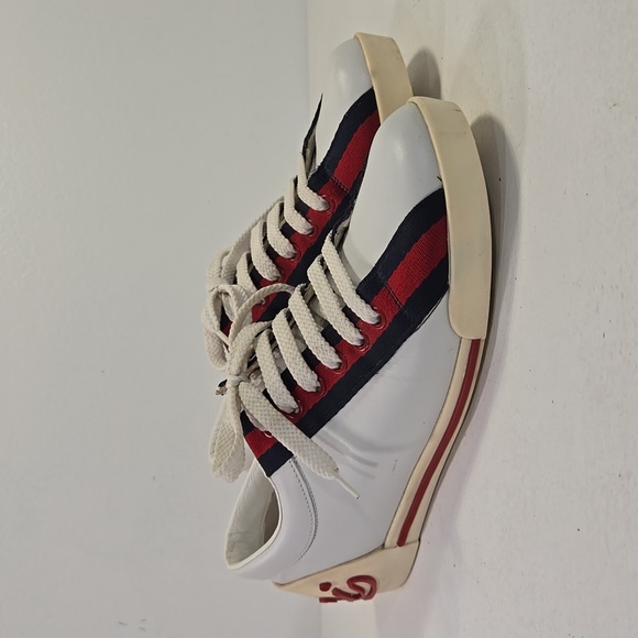 Gucci Boulevard Vintage Stripe White Leather Cursive Logo Women's Sneakers 7 - Picture 5 of 15